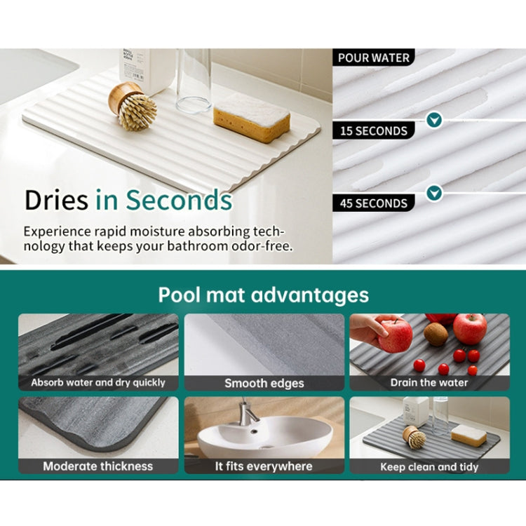 Diatomite Kitchen Drying Mat Drainage Countertop Pad Quick Dry Coaster Bathroom Hard Floor Mat, 30x40cm