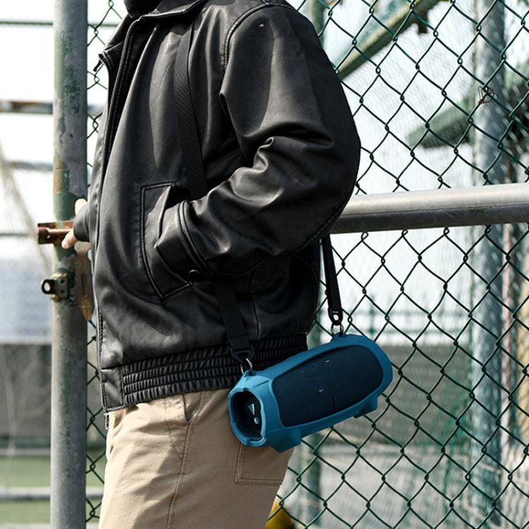 For JBL Charge 5 Speaker Silicone Case with Shoulder Strap Carrying Bag, Silicone Case Black, Silicone Case Blue