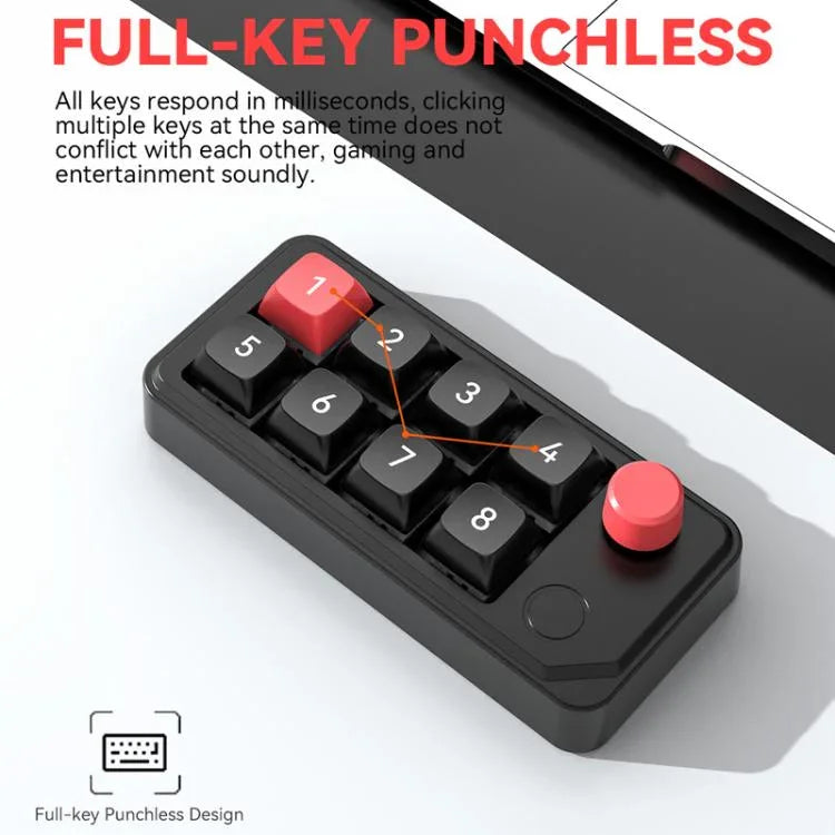 MKESPN 8-Key Wired Hot-Swappable Macro Definition Gaming Mechanical Keyboard With Knob, MKESPN K815A (Black)