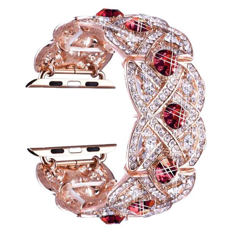 Petaled Metal Diamond Wristband Strap For Apple Watch Series 9 / 8 / 7 / 6 / SE / 5 / 4 / 3, 1215 Silver, 1202 Silver, 1215 Black, 1202 Black, 1215 Rose Gold, 1202 Rose Gold, 1202 Rose Gold Red, 1215 Gold