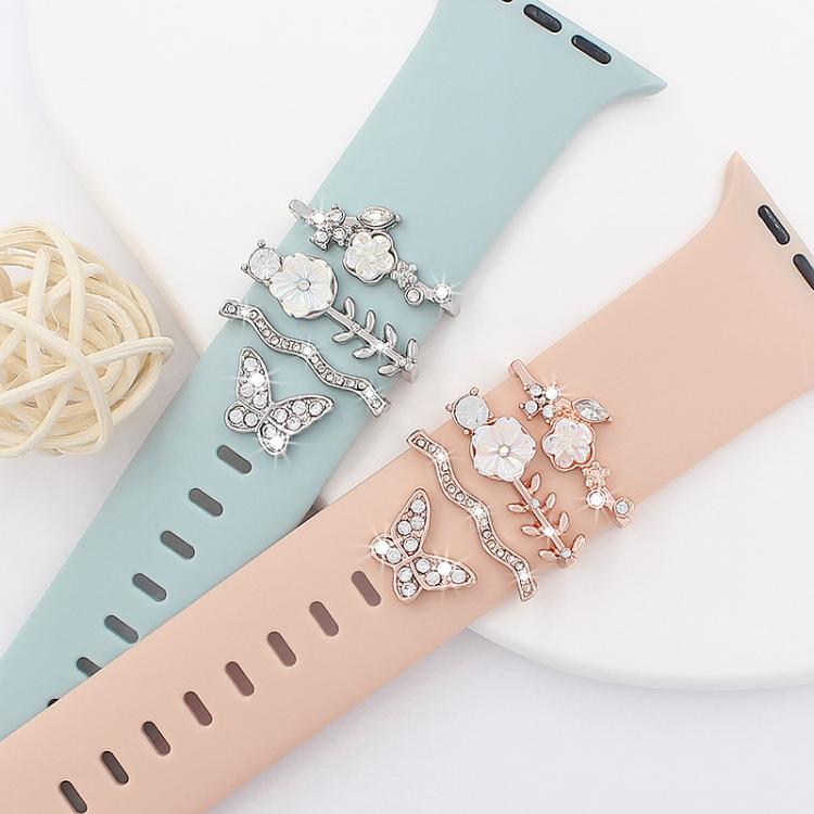 4pcs / Set 22mm Width Smart Watch Silicone Band Decorative Ring Metal Accessories