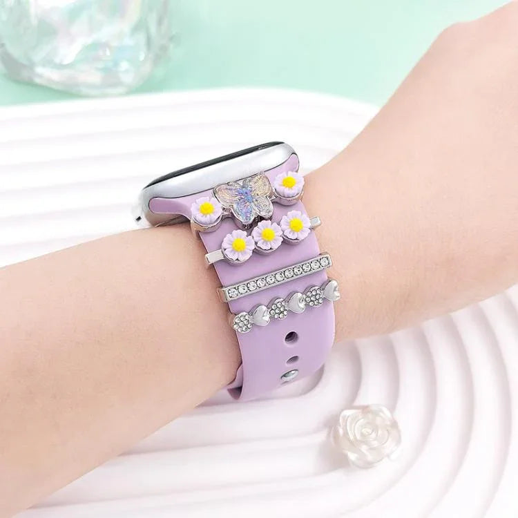 4pcs / Set 22mm Width Smart Watch Butterfly Flower Band Decorative Ring Metal Accessories, 1, 2, 3, 4