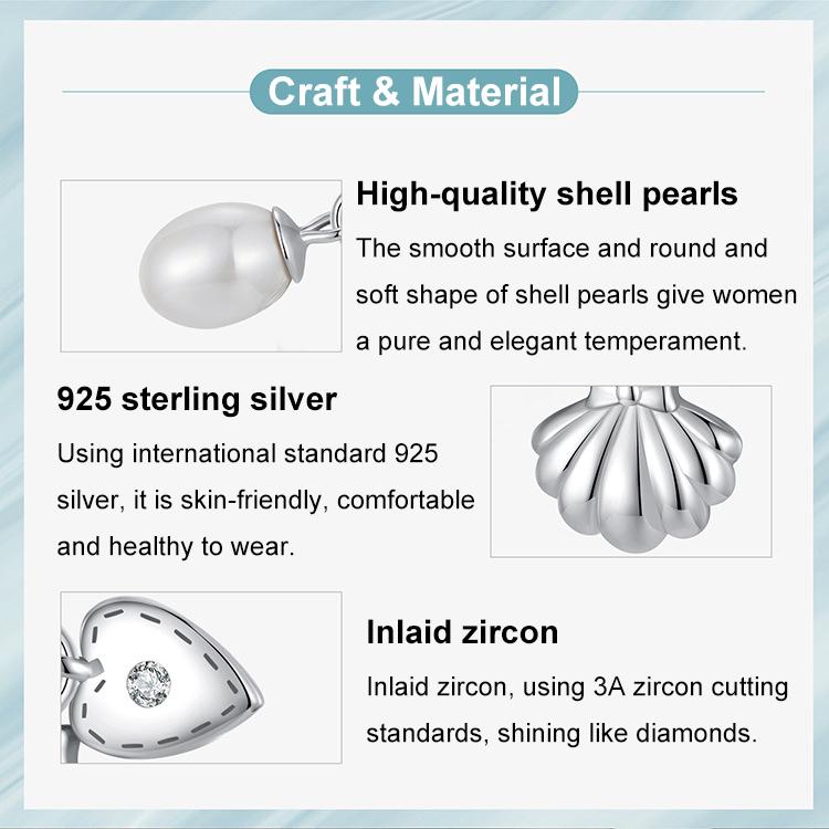 S925 Sterling Silver Pearl Shell Three-in-one Bracelet Beaded Pendant