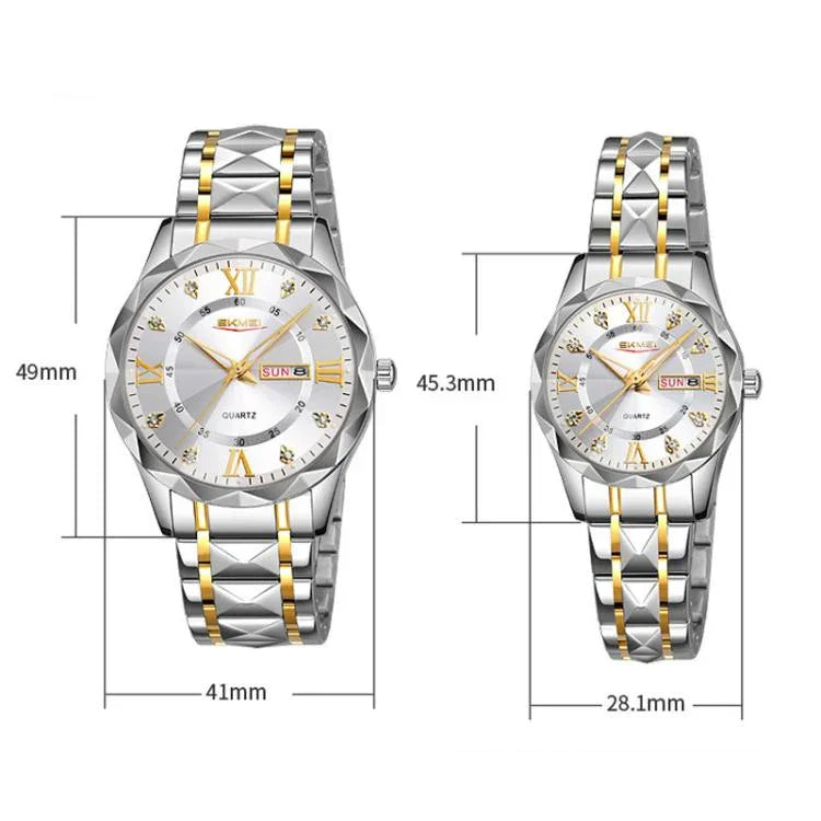 SKMEI Business Casual Watches Diamond Case Luminous Waterproof Quartz Watch, Men Silver Gold Strap Silver Dial, Men Silver Gold Strap Green Dial, Men Silver Gold Strap Black Dial, Men Silver Case Silver Dial, Men Silver Case Gray Dial                  ...