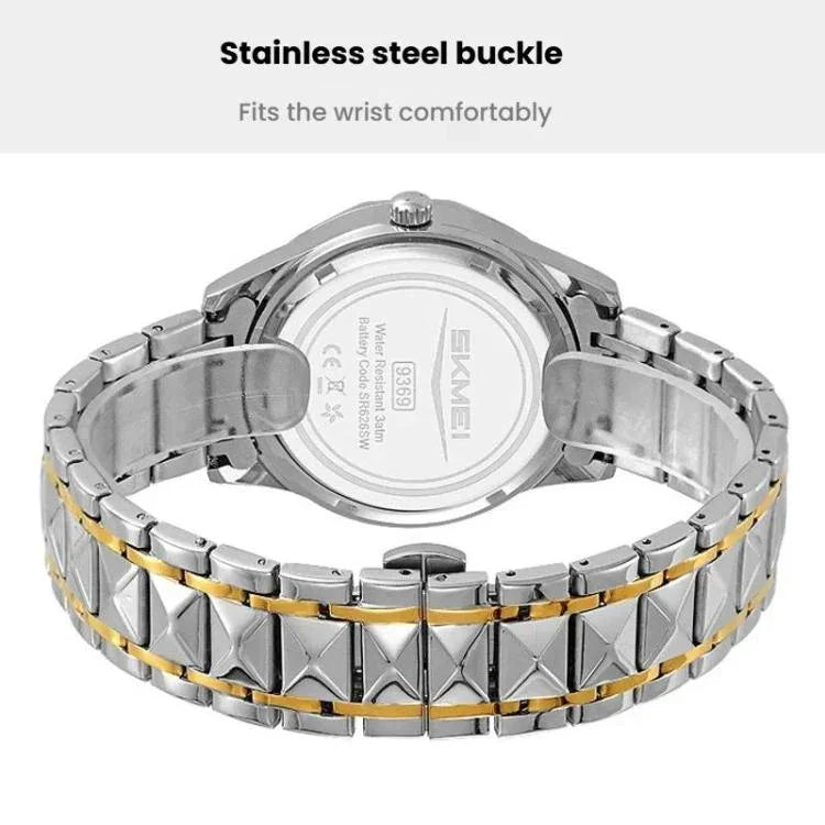 SKMEI Business Casual Watches Diamond Case Luminous Waterproof Quartz Watch, Men Silver Gold Strap Silver Dial, Men Silver Gold Strap Green Dial, Men Silver Gold Strap Black Dial, Men Silver Case Silver Dial, Men Silver Case Gray Dial                  ...