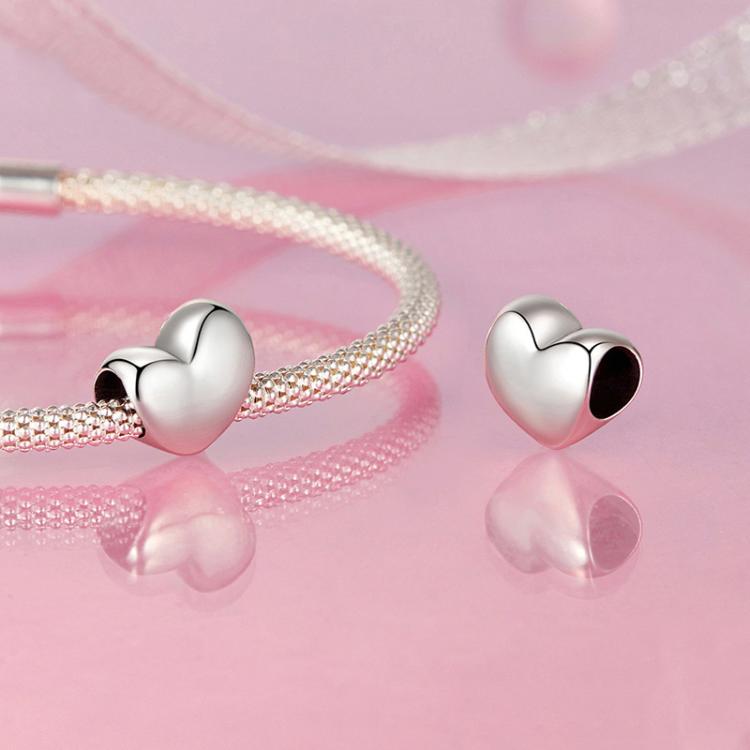 S925 Sterling Silver Glossy Heart Bracelet Beads