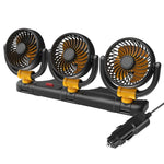 F4505 Car Triple-Head Rotatable Fan Auto 3-Way Folding Fan, USB Port 5V, Cigarette Lighter Port 12V, Cigarette Lighter Port 24V
