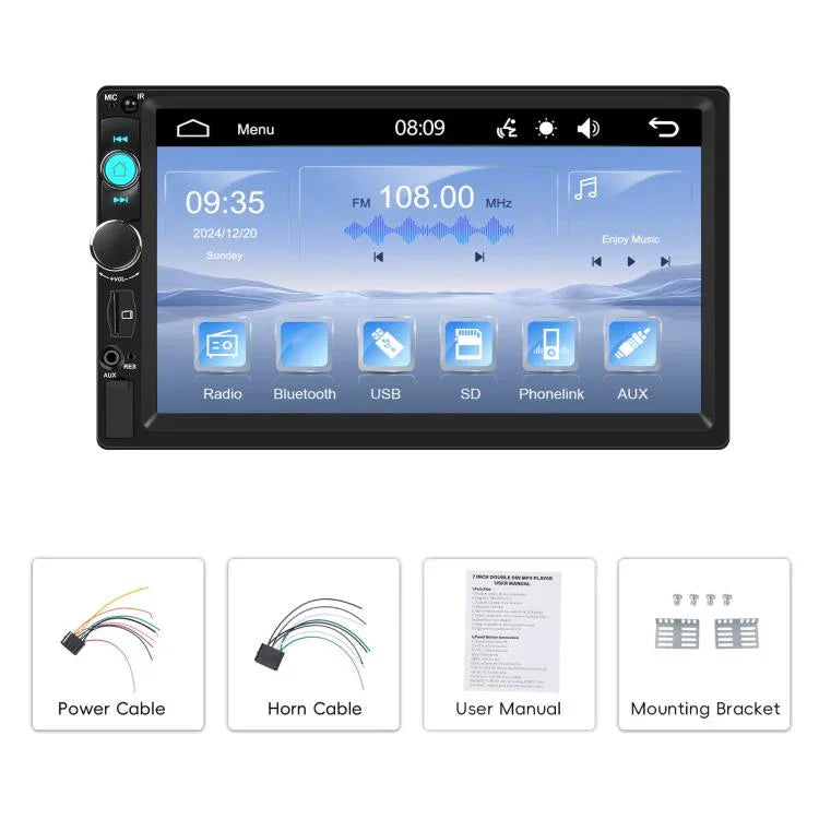 7 Inch Wired Carplay Dual Butt MP5 Player Bluetooth Big Screen Car Center Control, Standard, Standard+12 Light Camera