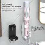 Bathroom Wall-Mounted Curling Iron Organizer Holder with Adjustable Clamps Built-In Cord Wrap