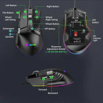MKESPN X13 RGB Full Speed Wired Gaming Mouse 12400 DPI 10-Key Dual Scroll Wheel Swing Macro Programmable Mouse, X13