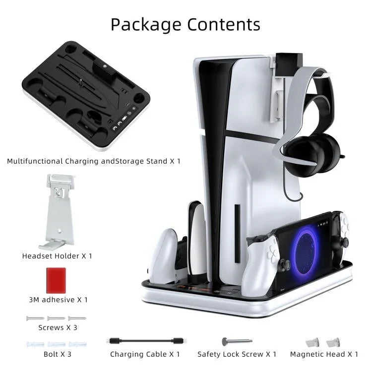 JYS Charging Display Station for PS5/PS5 Slim/PS Portal Dual Controller Dock with Cooling Fan & Headphone Hook