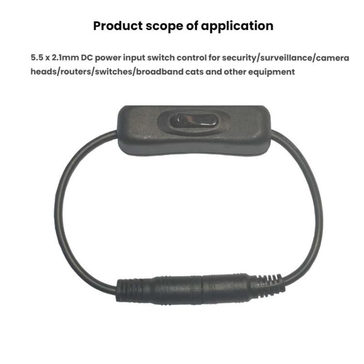 2pcs 5.5x2.1mm Male Female Connection Cable DC Switch Cable 304 Switch Power Cable, Key switch(Black)