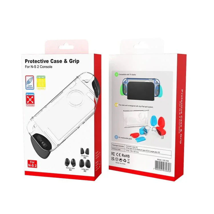 For Nintendo Switch 2 Split Design Crystal PC Protective Case with 3 Sizes Ergonomic Grips, Clear+ Red Blue, Clear+Green Blue, Clear+Black, Clear Black+Red Blue, Clear Black+Green Blue, Clear Black+Black