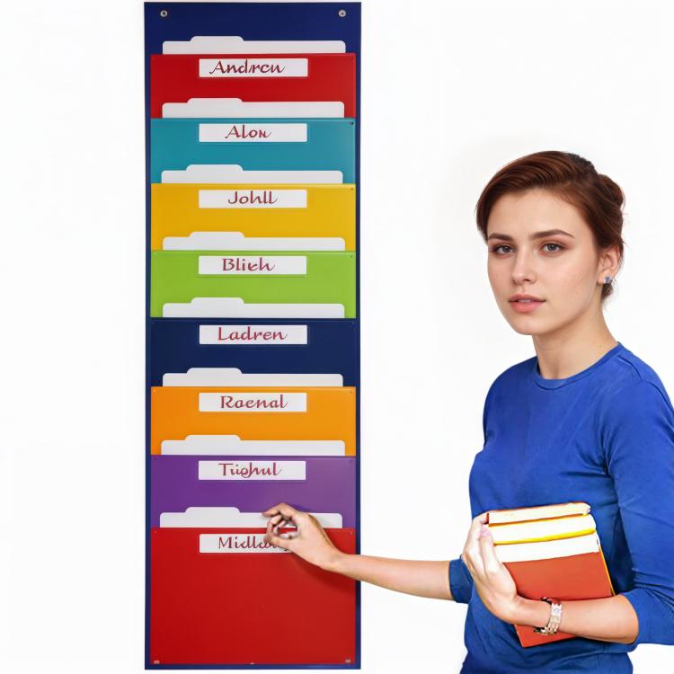 Rainbow File Book Magazine Storage Wall Mount Bag, 8 Pockets