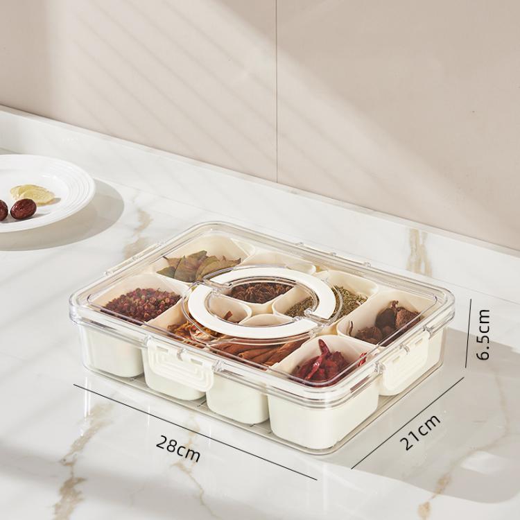 8-Compartment Spice Organizer with Transparent Lid & Handle For Dried Basil, Parsley, Rosemary & Bay Leaves, 8-Compartment