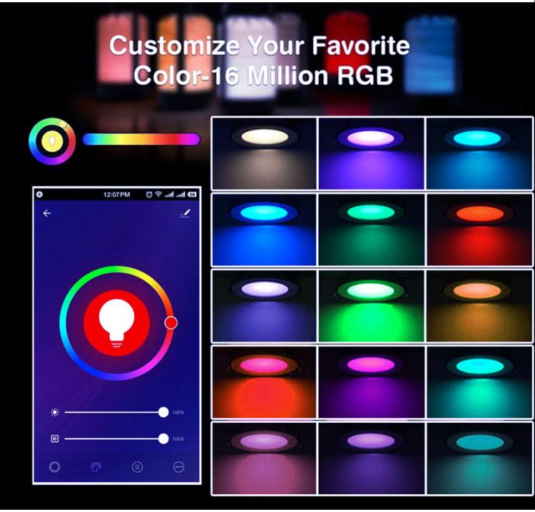 Compatible With Tuya WIFI & Bluetooth Recessed Ceiling Light RGB+CW+WW Dimmable LED Downlight, 5W 2.5inch, 7W 3.5inch