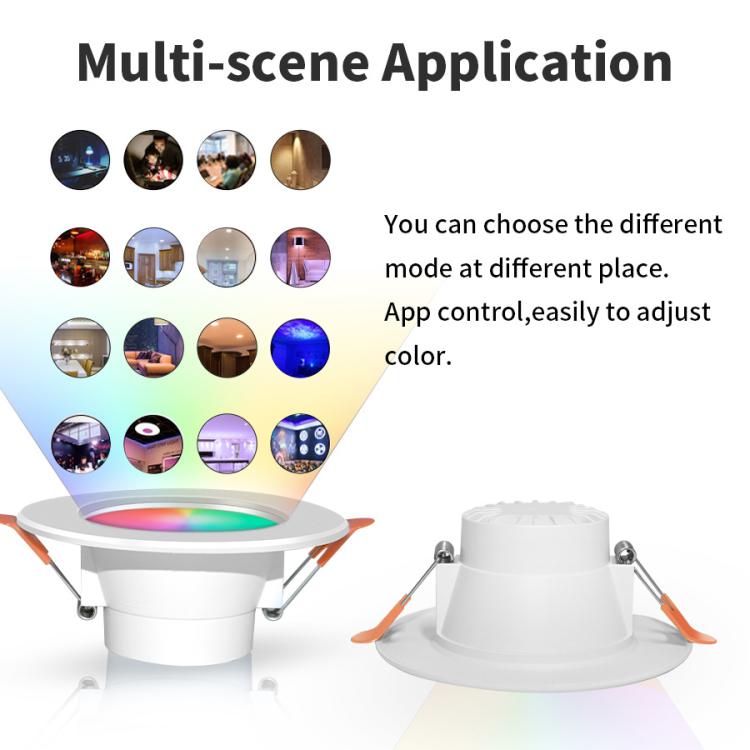 Compatible With Tuya WIFI & Bluetooth Recessed Ceiling Light RGB+CW+WW Dimmable LED Downlight, 5W 2.5inch, 7W 3.5inch