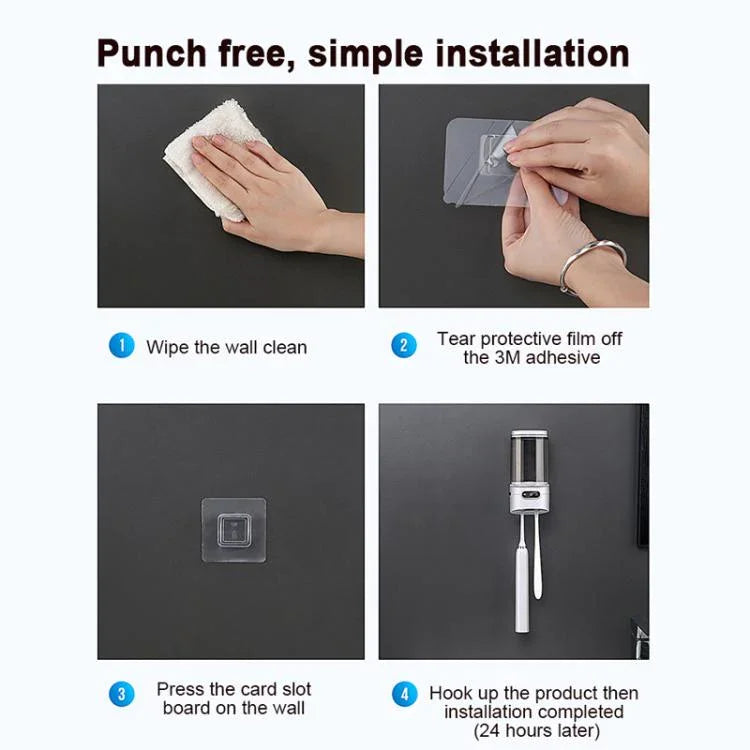 Rechargeable UV Toothbrush And Cup Sterilizer Wall Mount - Drill-Free Installation For Single User