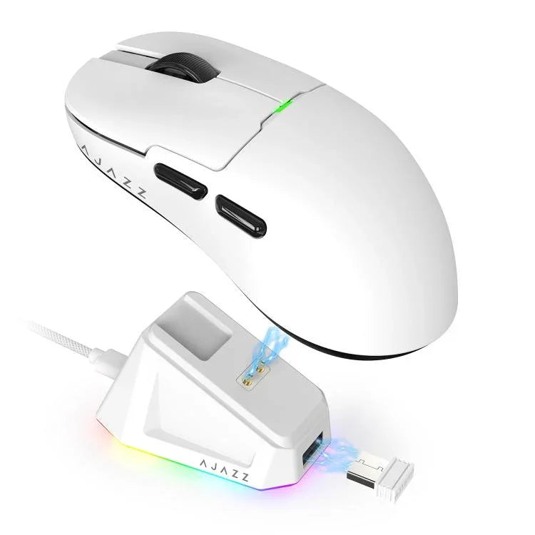Ajazz 2.4G / Wired Dual Mode Gaming Mouse PAW3395 Chip, AJ159P With Charge Dock Black, AJ159P With Charge Dock White, AJ159 White