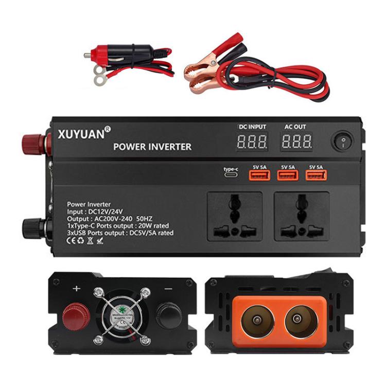 XUYUAN 12V / 24V To 220V Car Power Inverter LED Display Power Converter, 600W, 1200W, 2000W