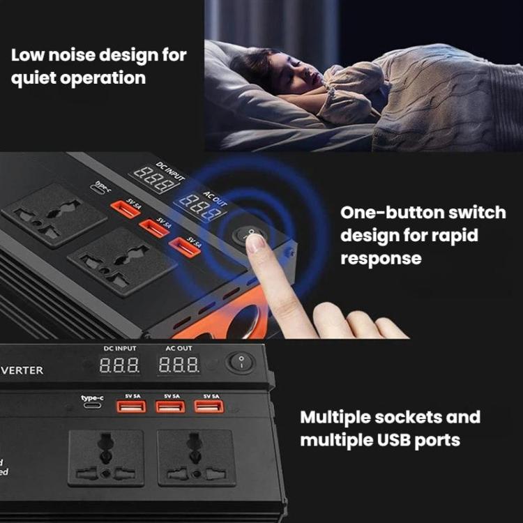 XUYUAN 12V / 24V To 220V Car Power Inverter LED Display Power Converter, 600W, 1200W, 2000W