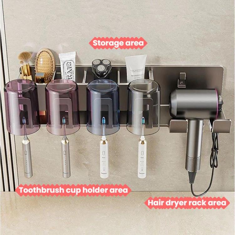 No-Drill 3-in-1 Bathroom Organizer Wall Mount Toothbrush & Hair Dryer Holder Integrated Shelf, 2Person-WithCup, 2Person-NoCup, 3Person-WithCup, 3Person-NoCup, 4Person-WithCup, 4Person-NoCup