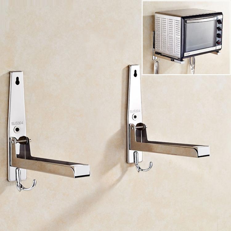 Adjustable Wall-Mounted Microwave Shelf 304 Stainless Steel Kitchen Organizer with Dual Hooks
