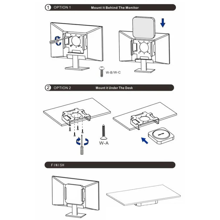 For Mac Mini M1 / M2 Under-Desk Monitor Rear Mounting Bracket, For Mac Mini M1 / M2