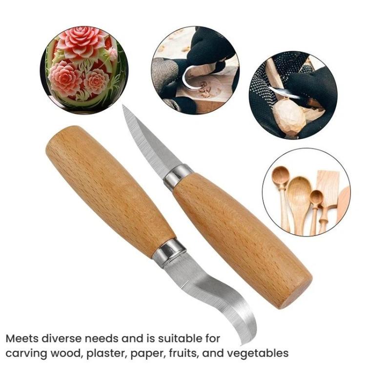 Sharpening Scraping Wooden Spoon Knife Beech Handle Woodworking Carving Knife, 2pcs /Set Scraping Wooden Spoon