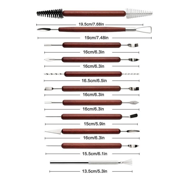 Clay Tools Set Stainless Steel Sculpting Carving Knives with Rosewood Handles for Polymer Clay, Pottery, Modeling, DIY Crafts, 17 In 1