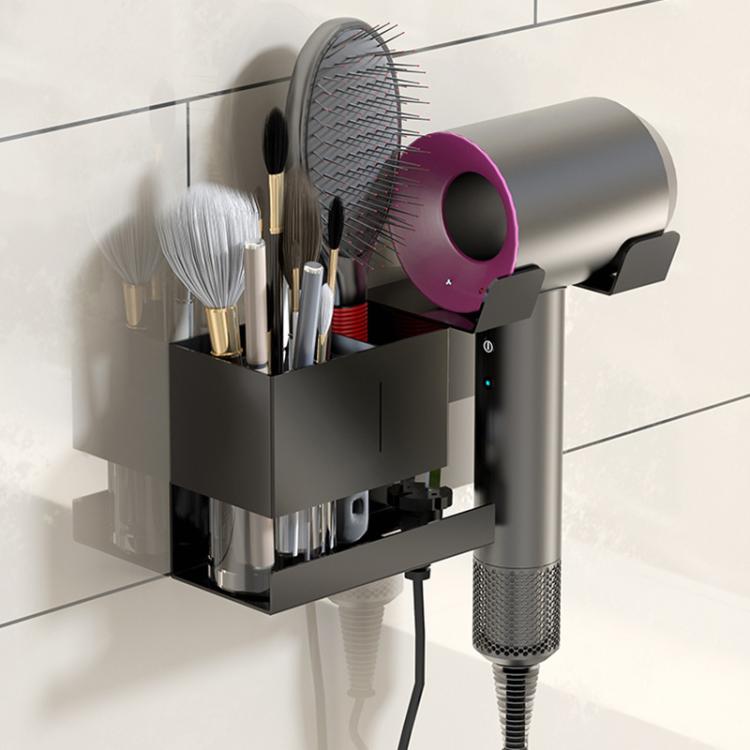 Universal Hair Dryer Holder Wall Mount with Cord Organizer Storage for Hair Styling Tools, No-drill Black, No-drill White, Drill Black, Drill White