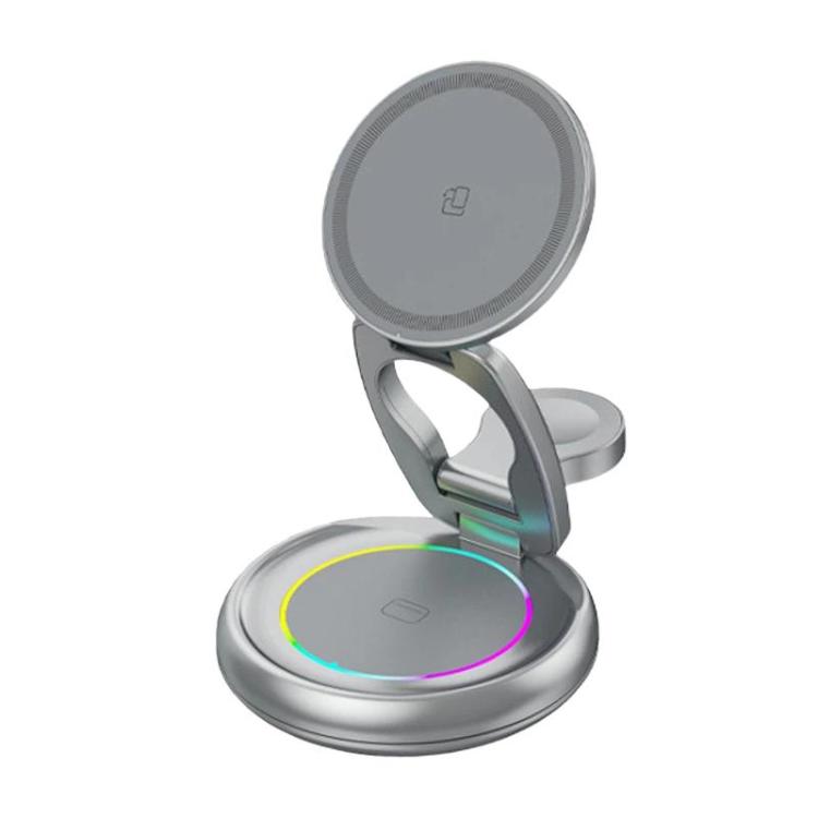 15W 3 In 1 Magnetic Wireless Charger With LED Colorful Lights Rotatable Desktop Charging Stand