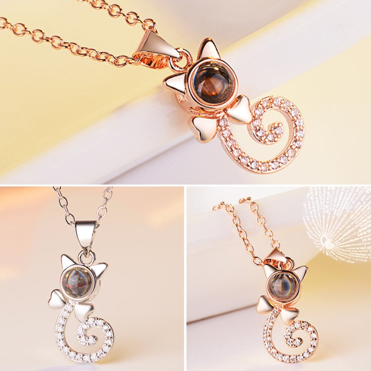 100 Language I love You Necklace Memory Projection Pendant Wedding Letter Necklace, Rose Gold, White Copper