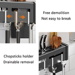 Kitchen Wall-mounted Rack Free Punching Chopsticks Holder, Black 60cm