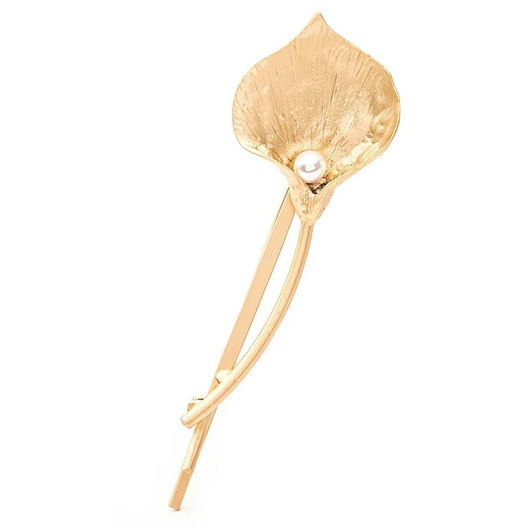 2 PCS Fashion Wedding Hair Jewelry Flower Barrettes Solid Metal Leaf Pearl Hairpins