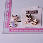 Cute Cat Brooch Cat Eye Stone Brooch, White, Black