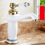 Copper Antique Hot Cold Double Blue White Porcelain Faucet, Platinum, Black Gold, Black, Antique