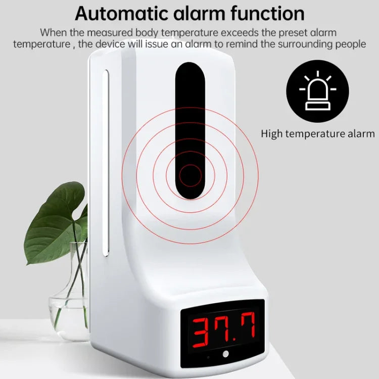 K9 Pro Handsfree Non-contact Body Light-sensitive Distance Sensor Thermometer + 1000ml Automatic Non-contact Liquid Soap Dispenser with Base Mount, K9 Pro