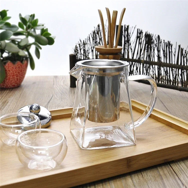 Stainless Steel Clear Heat Resistant Glass Filter Tea Pot, Capacity: 950ml, Capacity: 950ml