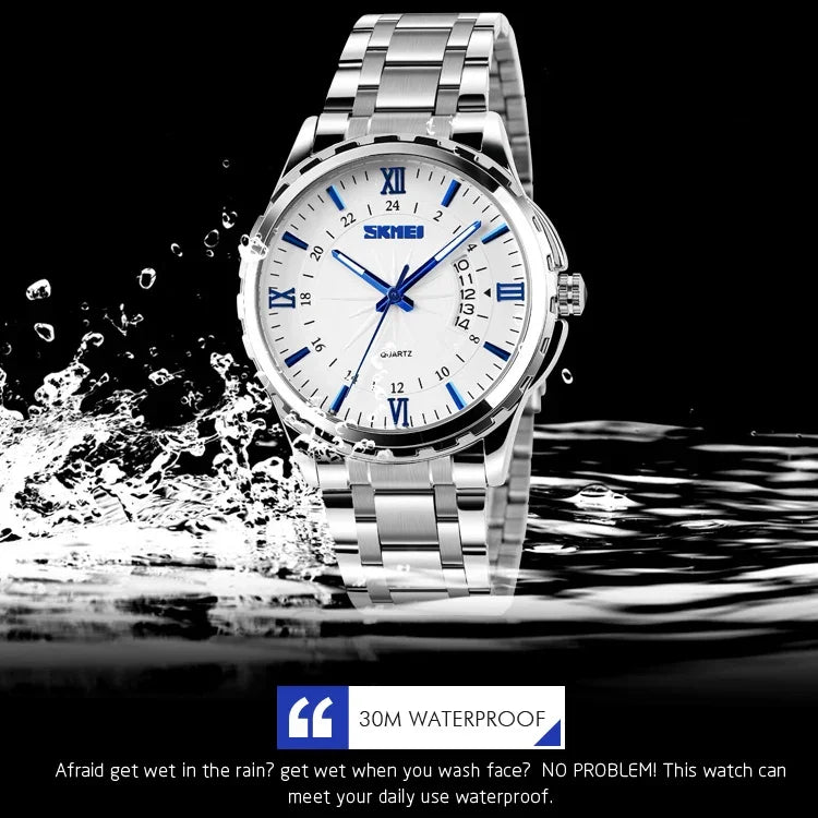SKMEI 9069 Multifunctional Outdoor Fashion Business Waterproof Silver Shell Quartz Wrist Watch