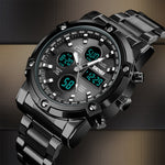 SKMEI 1389 Multifunctional Men Business Digital Watch 30m Waterproof Large Dial Wrist Watch with Stainless Steel Watchband , 1389 Black, 1389 Blue, 1389 Silver