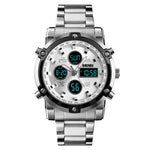 SKMEI 1389 Multifunctional Men Business Digital Watch 30m Waterproof Large Dial Wrist Watch with Stainless Steel Watchband , 1389 Silver, 1389 Black, 1389 Blue