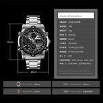 SKMEI 1389 Multifunctional Men Business Digital Watch 30m Waterproof Large Dial Wrist Watch with Stainless Steel Watchband , 1389 Silver, 1389 Black, 1389 Blue