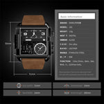 SKMEI 1391 Multifunctional Men Business Digital Watch 30m Waterproof Square Dial Wrist Watch with Leather Watchband