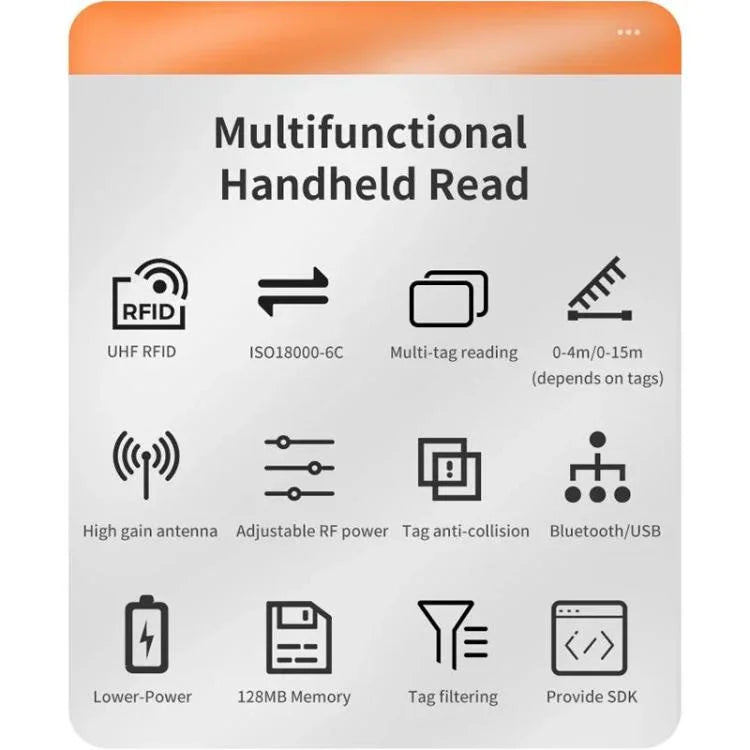 Long Range RFID UHF Portable Handheld Bluetooth Reader, Style: Standard + 2D Head, Standard + 2D Head, EU Plug, Standard + 2D Head, US Plug, Standard + 2D Head, UK Plug