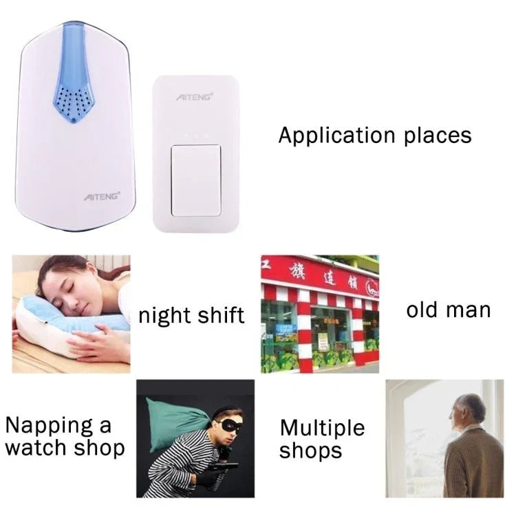 AITENG V026G Life Waterproof Battery - Free Wireless Doorbell, 1 Receiver + 1 x Transmitter, Receiver Distance: 130m, US Plug - Trustpick