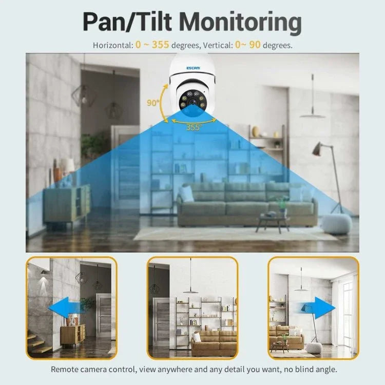 ESCAM PT208 1080P HD Light Bulb WiFi Camera, Support Motion Detection, Two - way Audio, Night Vision, TF Card - Trustpick