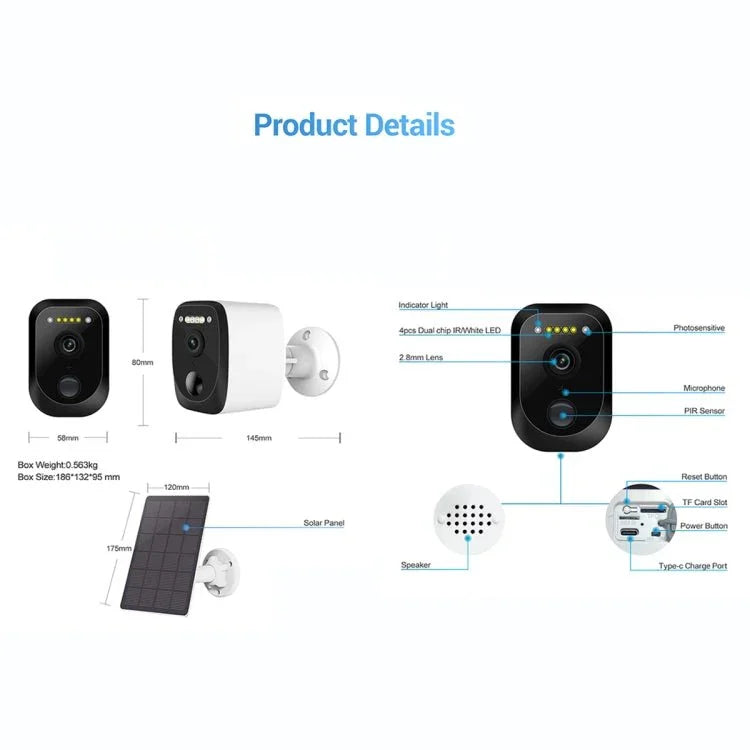ESCAM QF370 3MP Cloud Storage PT WIFI Solar Panel IP Camera with PIR Alarm Support Night Vision & Two Way Audio - Trustpick