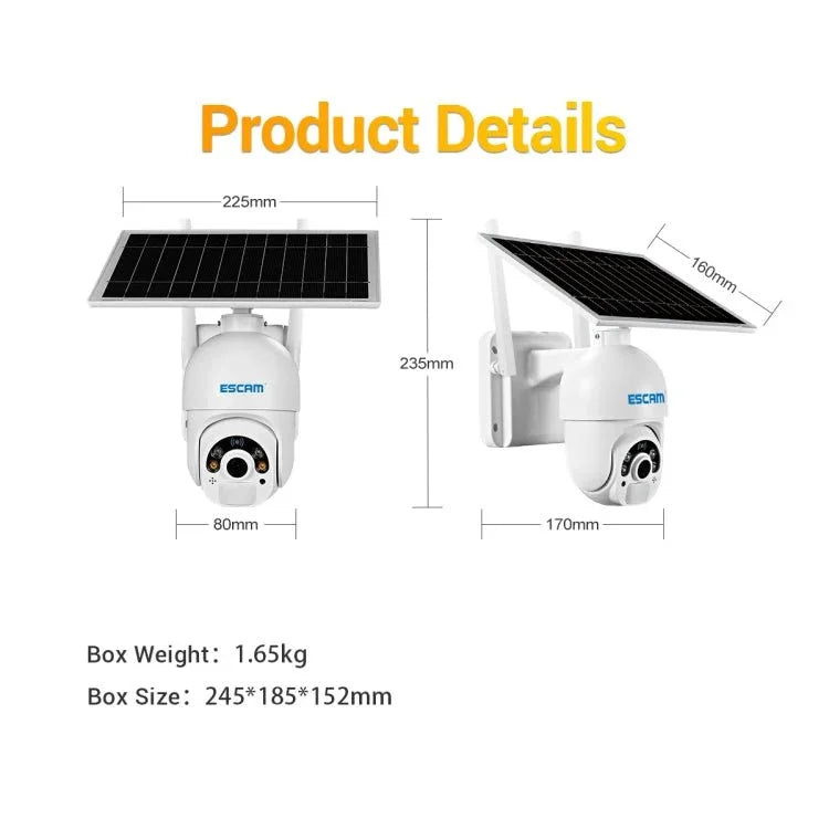 ESCAM QF450 HD 1080P 4G EU Version Solar Powered IP Camera with 32G Memory, Support Two - way Audio & PIR Motion Detection & Night Vision & TF Card - Trustpick