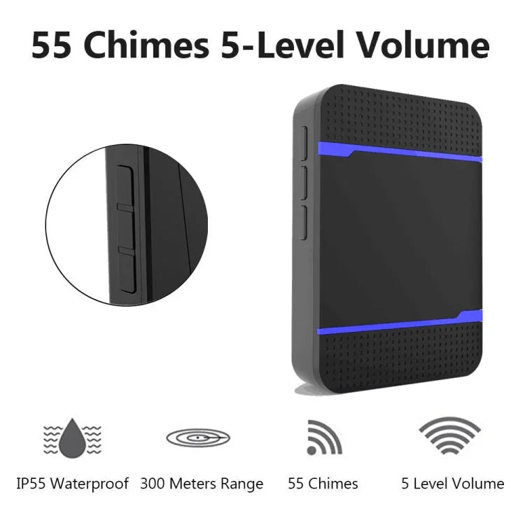 N15K - 2T1 - B 110dB IP55 Waterproof Wireless Doorbell, Receiver x 1 and Transmitter x 2, US Plug - Trustpick